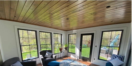 New Hampshire home addition interior shot showing large windows