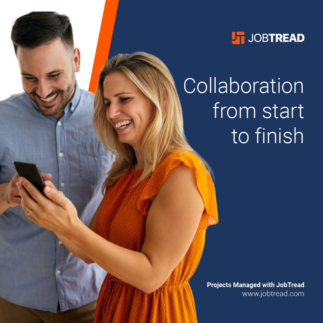 JobTread construction project management software happy couple looking at phone