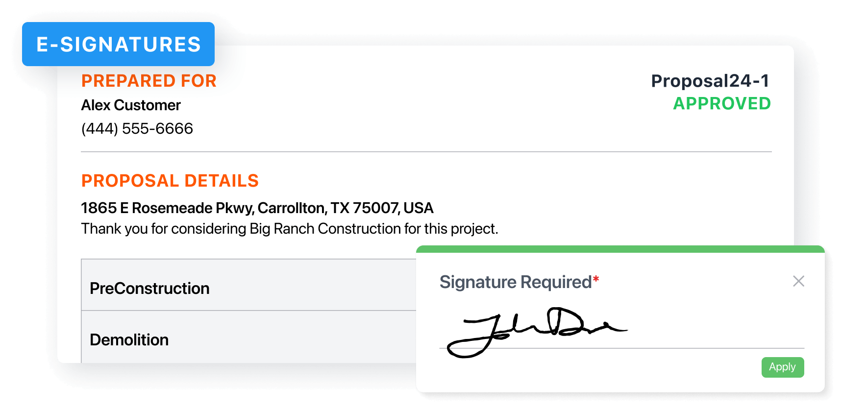 JobTread construction project management software e-signature for proposals