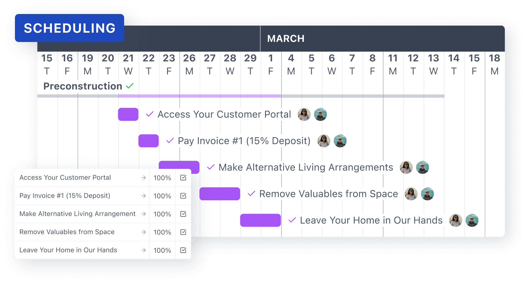 JobTread construction project management software scheduling feature screenshots